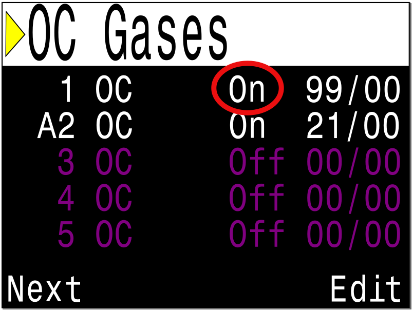 Only Enable (Turn On) Gases That You Will Actually Use on a Dive
