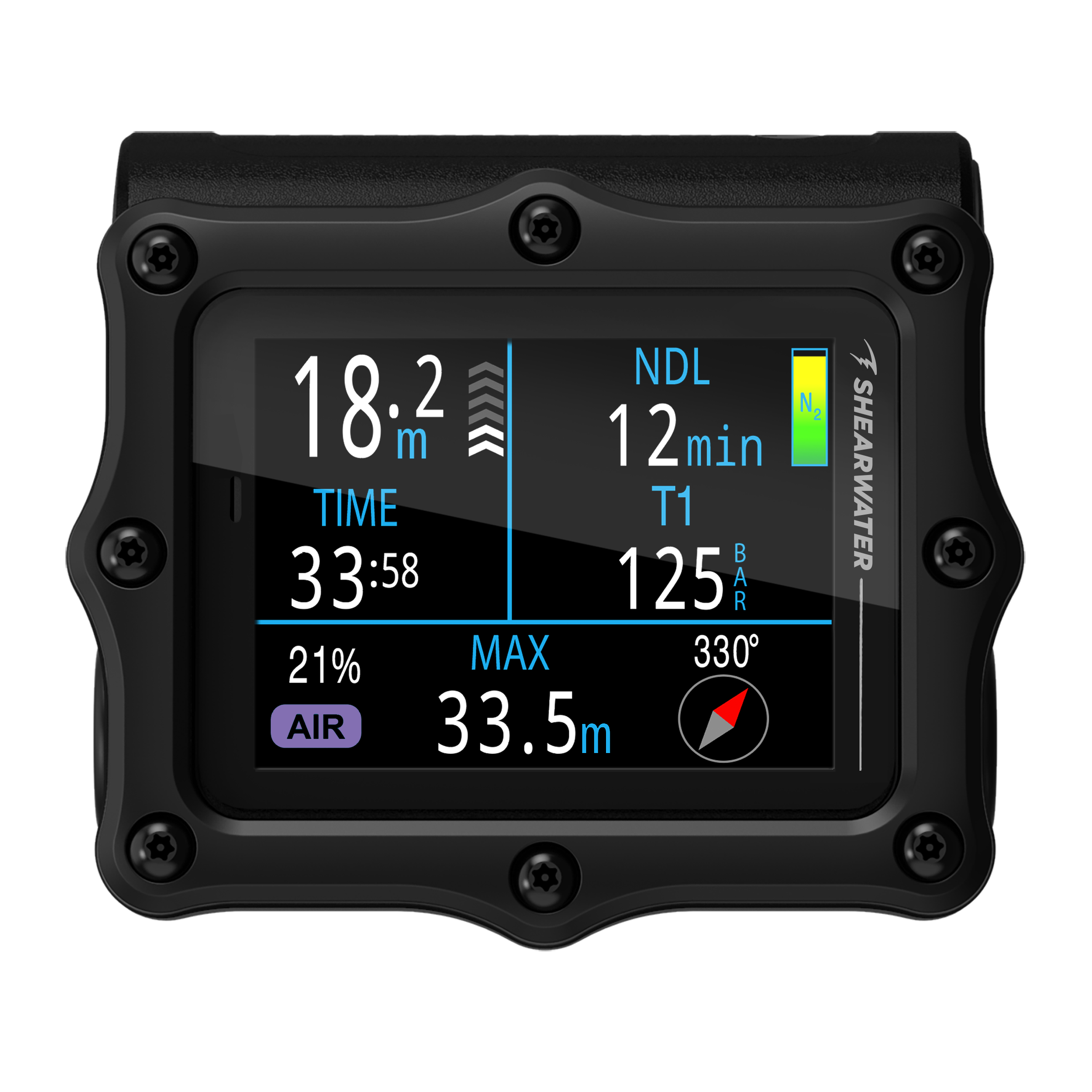 Black Perdix 3 dive computer front render