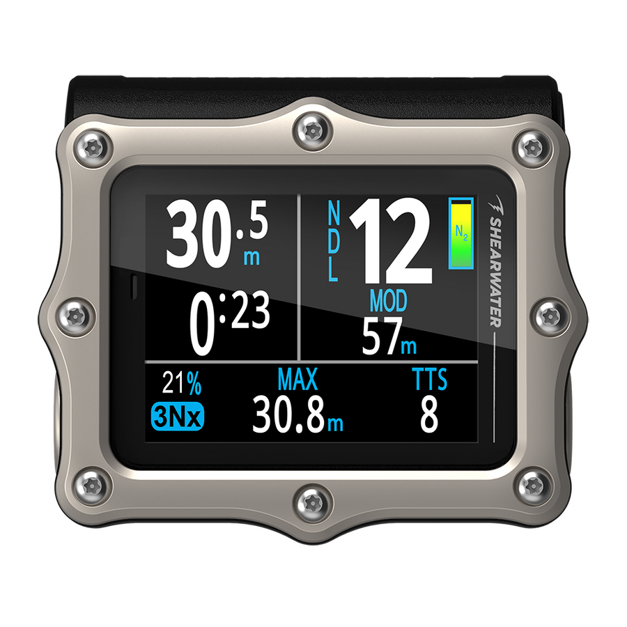 Shearwater Perdix 3 silver dive computer showing Big layout on AMOLED screen