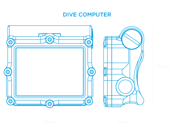 Shearwater Petrel 3 dive computer technical specification drawing
