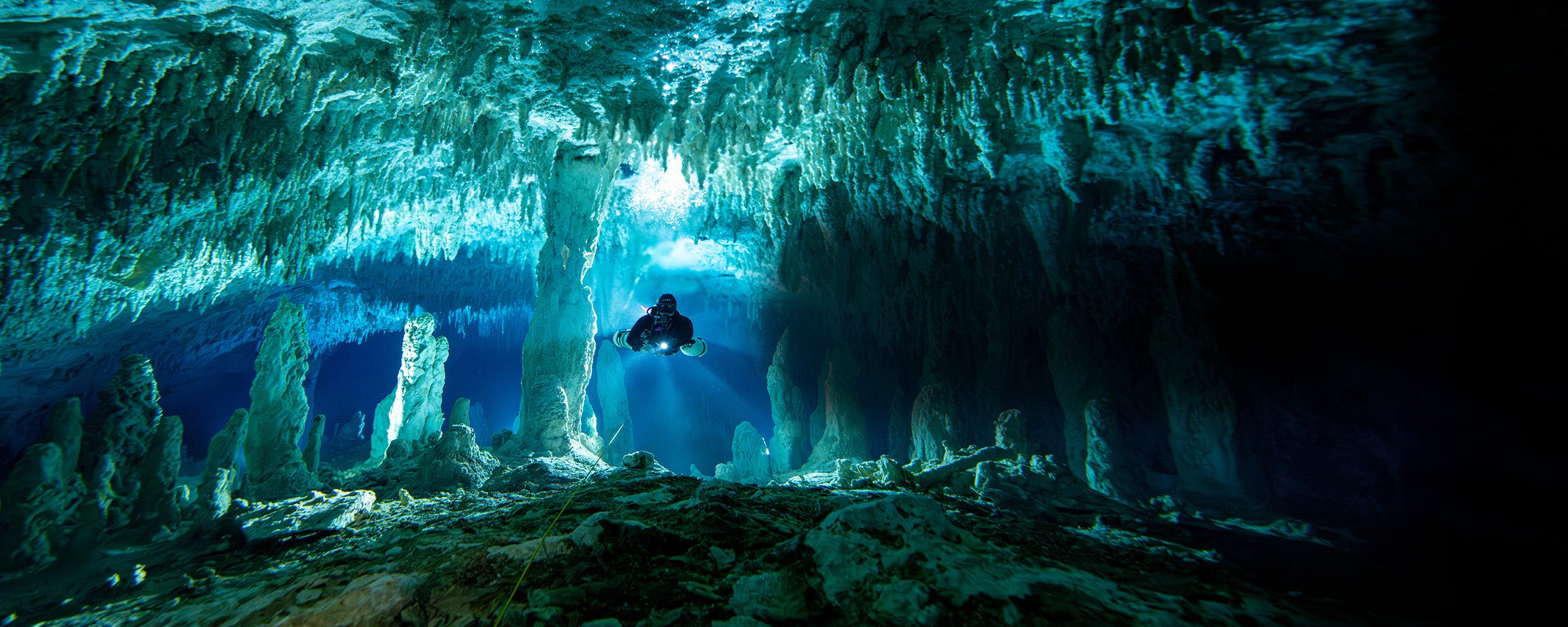 Perdix 3 on diver in Abaco Crystal Caves