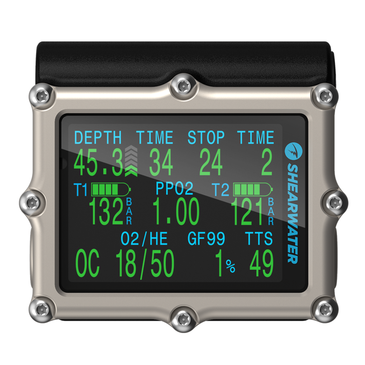 Shearwater Petrel 3 dive computer in tec mode front render