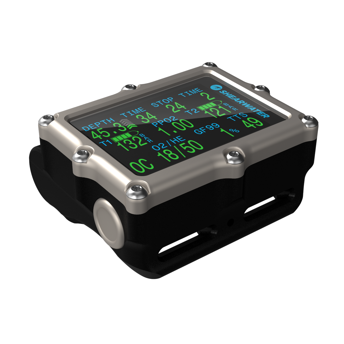 Shearwater Petrel 3 dive computer in tec mode top render
