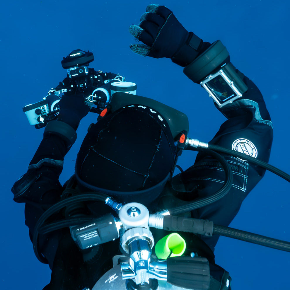 Petrel 3 on Diver underwater photographer in Galapagos 
