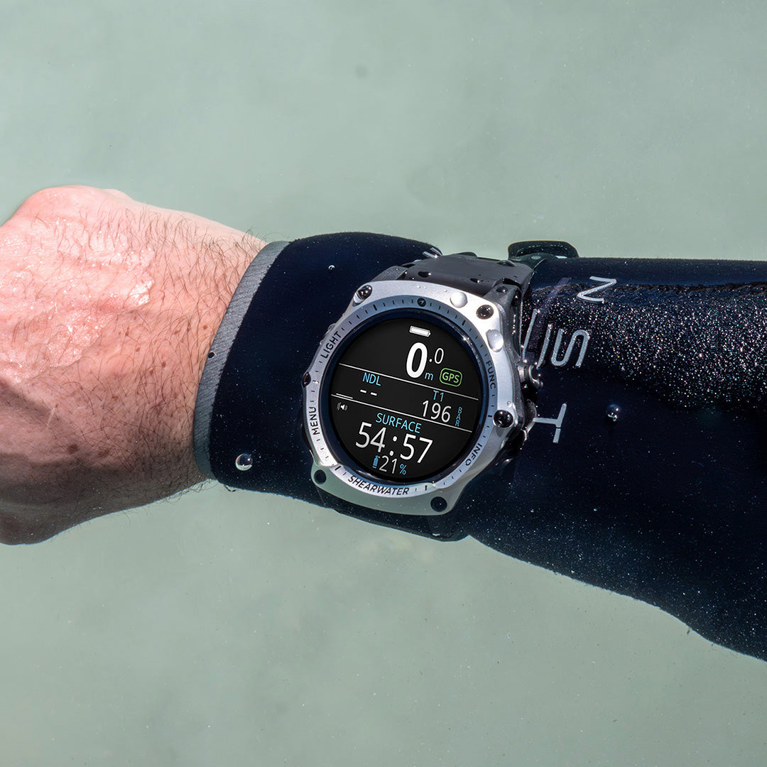Silver Teric dive computer Beach Topside on divers arm