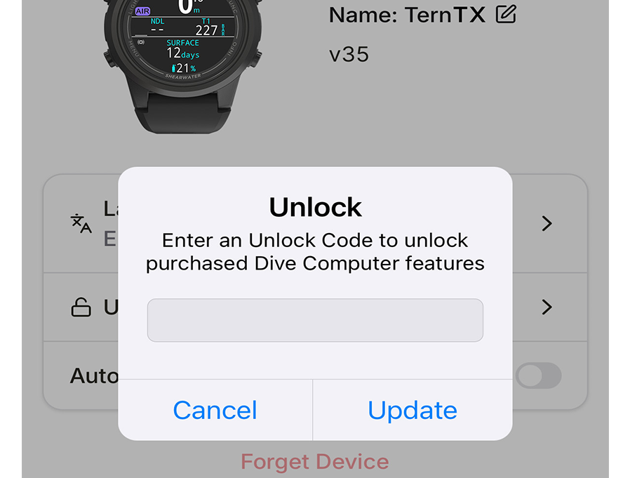 Enter in your purchased unlock code then click "Update".